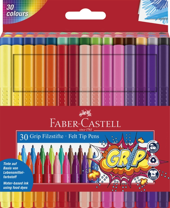 Faber-Castell Vezelstiften Grip Colour Marker set, 30 stuks (155335) in de groep SPORT, VRIJE TIJD & HOBBY / Hobby / Schilderen & tekenen / Pennen, kleurpotloden en inkt bij TP E-commerce Nordic AB (D14394)