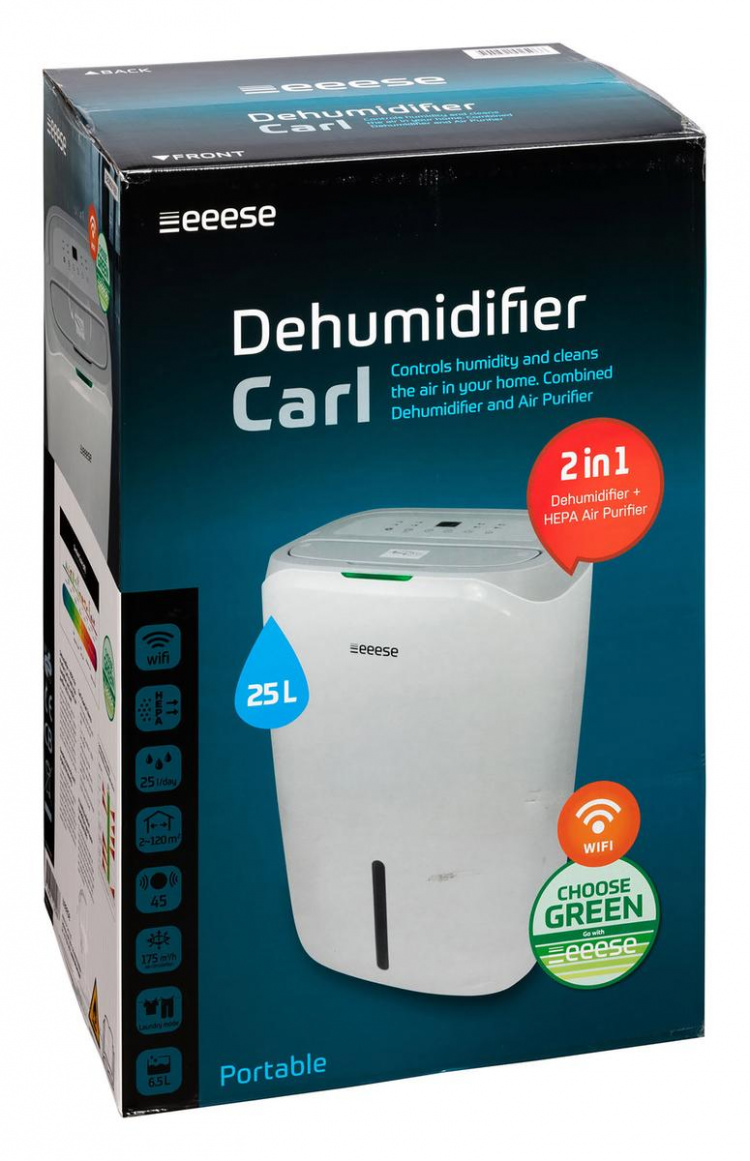 Carl - Avfuktare och luftrenare H11 HEPA-filter, 120m2, Wifi, 46 dB, timer, 2 hastigheter Carl - Avfuktare och luftrenare H11 HEPA-filter, 120m2, Wifi, 46 dB, timer, 2 hastigheter